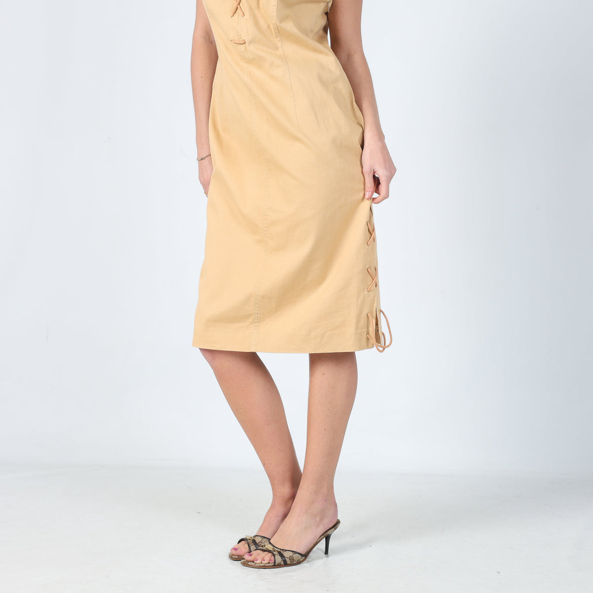 Beige 90s Evento Woven Midi Dress (M)