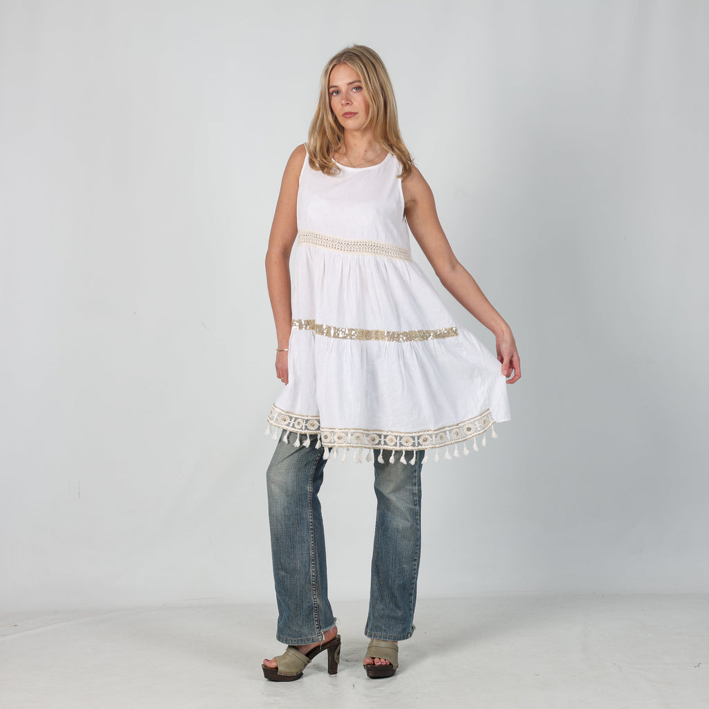 White 90s Woven Midi Dress (S)