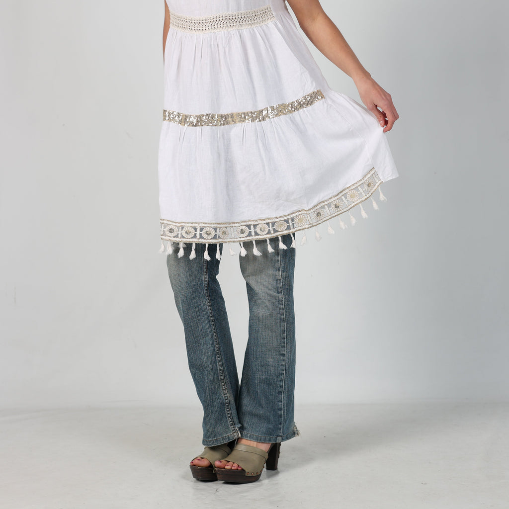 White 90s Woven Midi Dress (S)