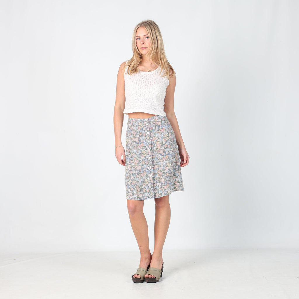 Light Blue 90s Balloon Printed Woven Midi Dress (S)