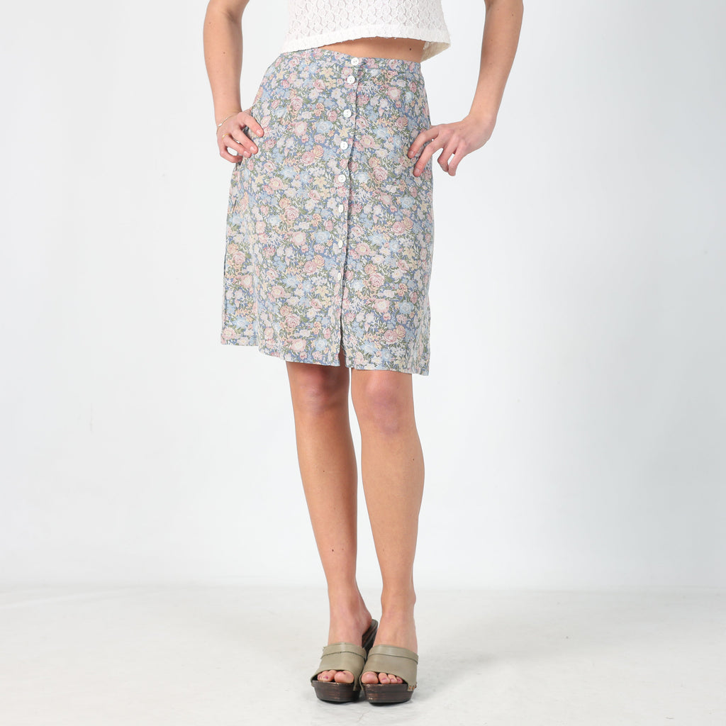 Light Blue 90s Balloon Printed Woven Midi Dress (S)