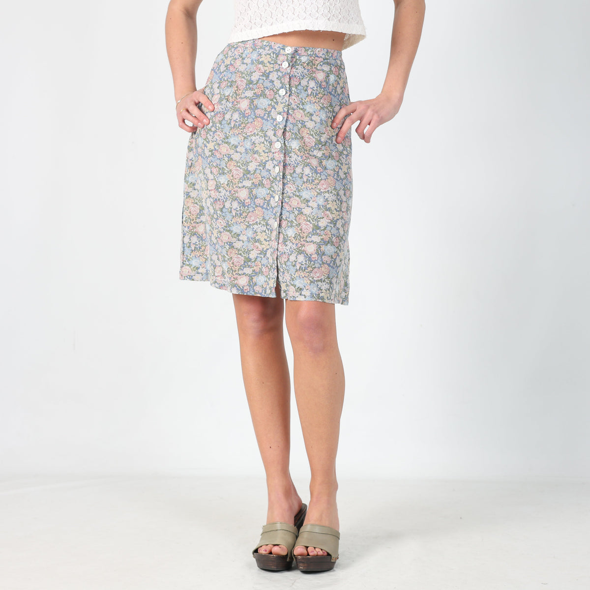 Light Blue 90s Balloon Printed Woven Midi Dress (S)