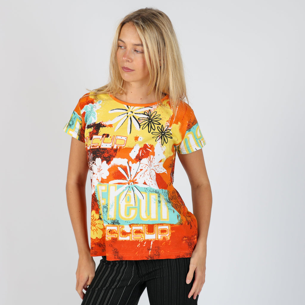 Orange Y2K Biaggini Woven Top (L)