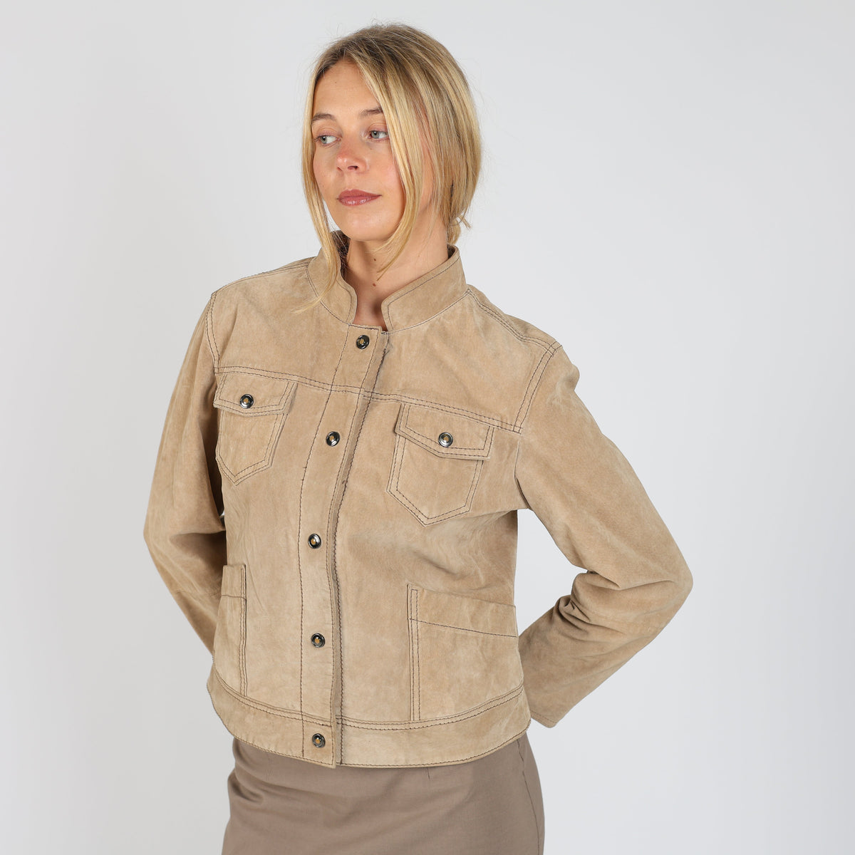 Tan Y2K Conbipel Leather Jacket (M)