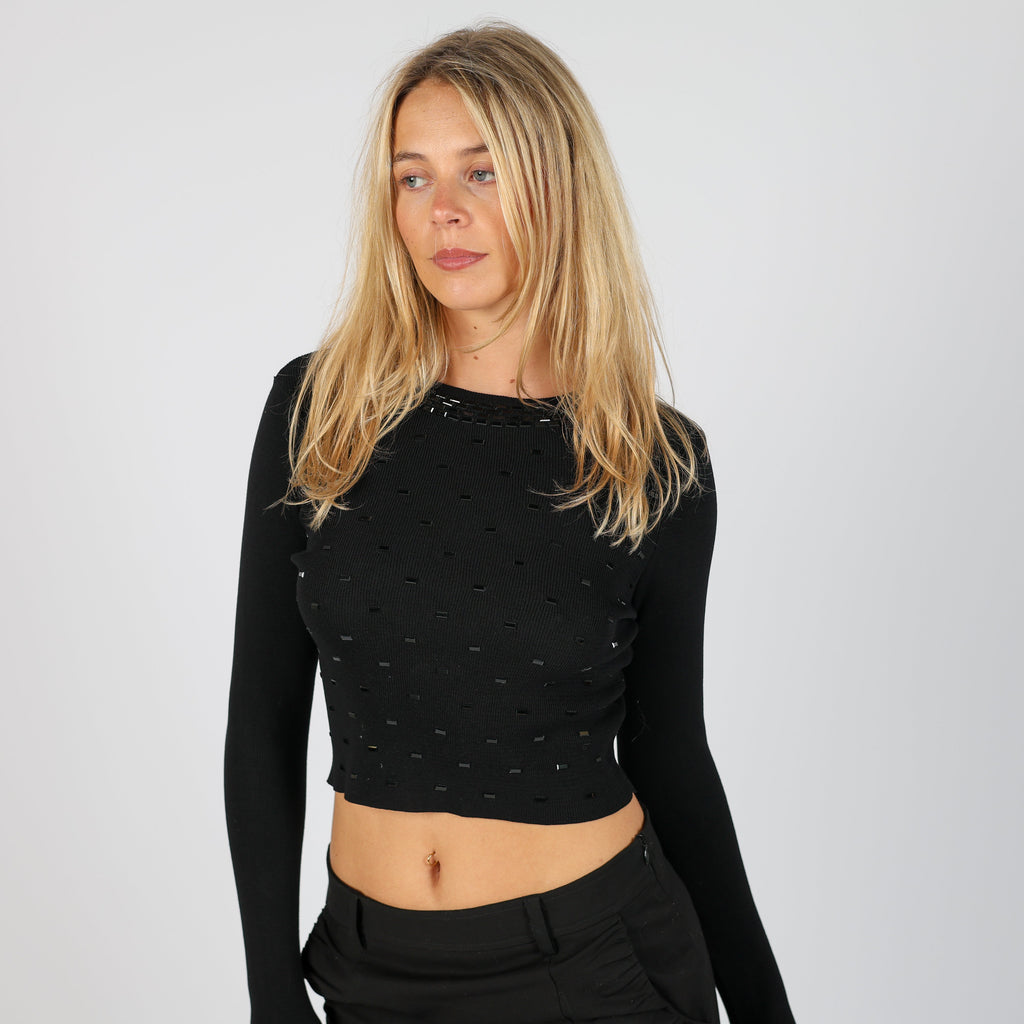 Black Y2K Makida Woven Top (S)