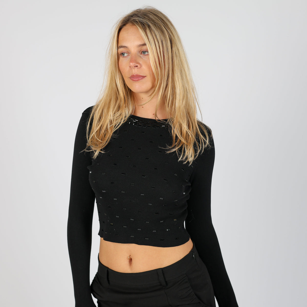 Black Y2K Makida Woven Top (S)