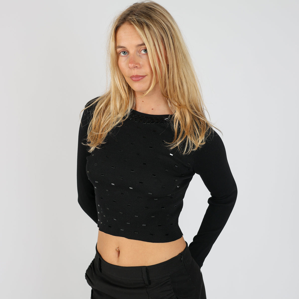 Black Y2K Makida Woven Top (S)