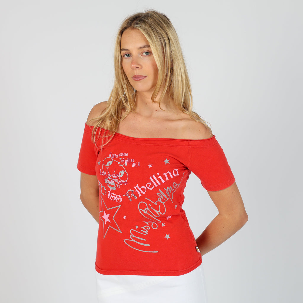 Red Y2K Miss Ribellina Baby Tee (S)