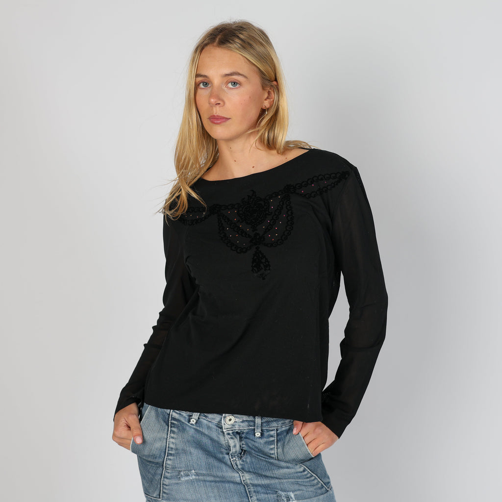 Black Y2K Donatella Long Sleeve Top (L)
