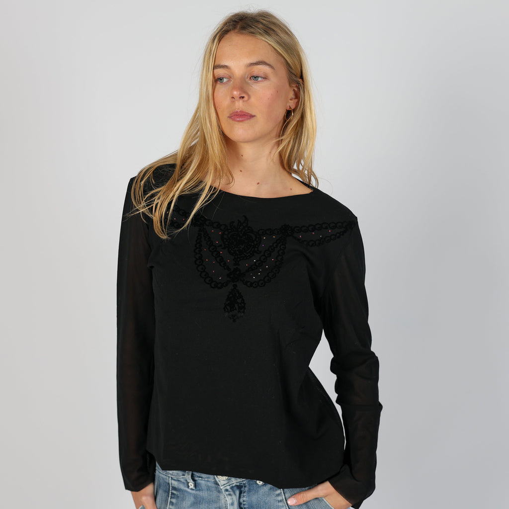 Black Y2K Donatella Long Sleeve Top (L)