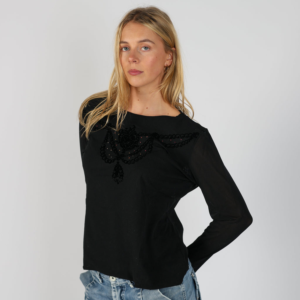 Black Y2K Donatella Long Sleeve Top (L)