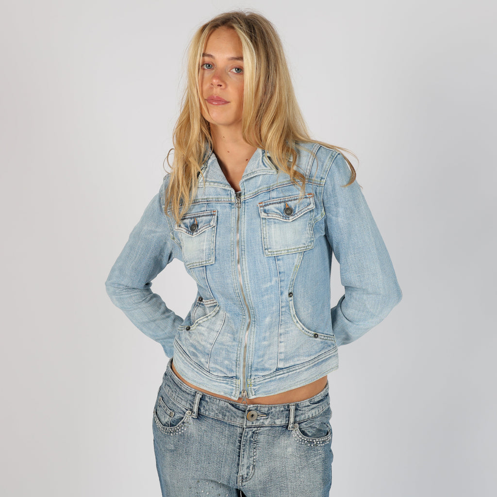 Light Blue Y2K United Colors of Benetton Denim Jacket (S)