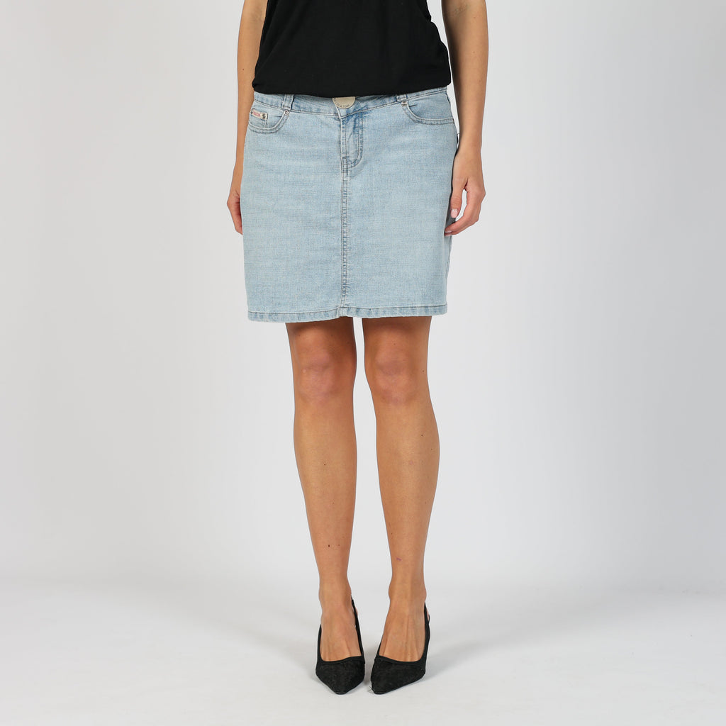 Light Blue Y2K Forbidden Zone Denim Midi Skirt (S)