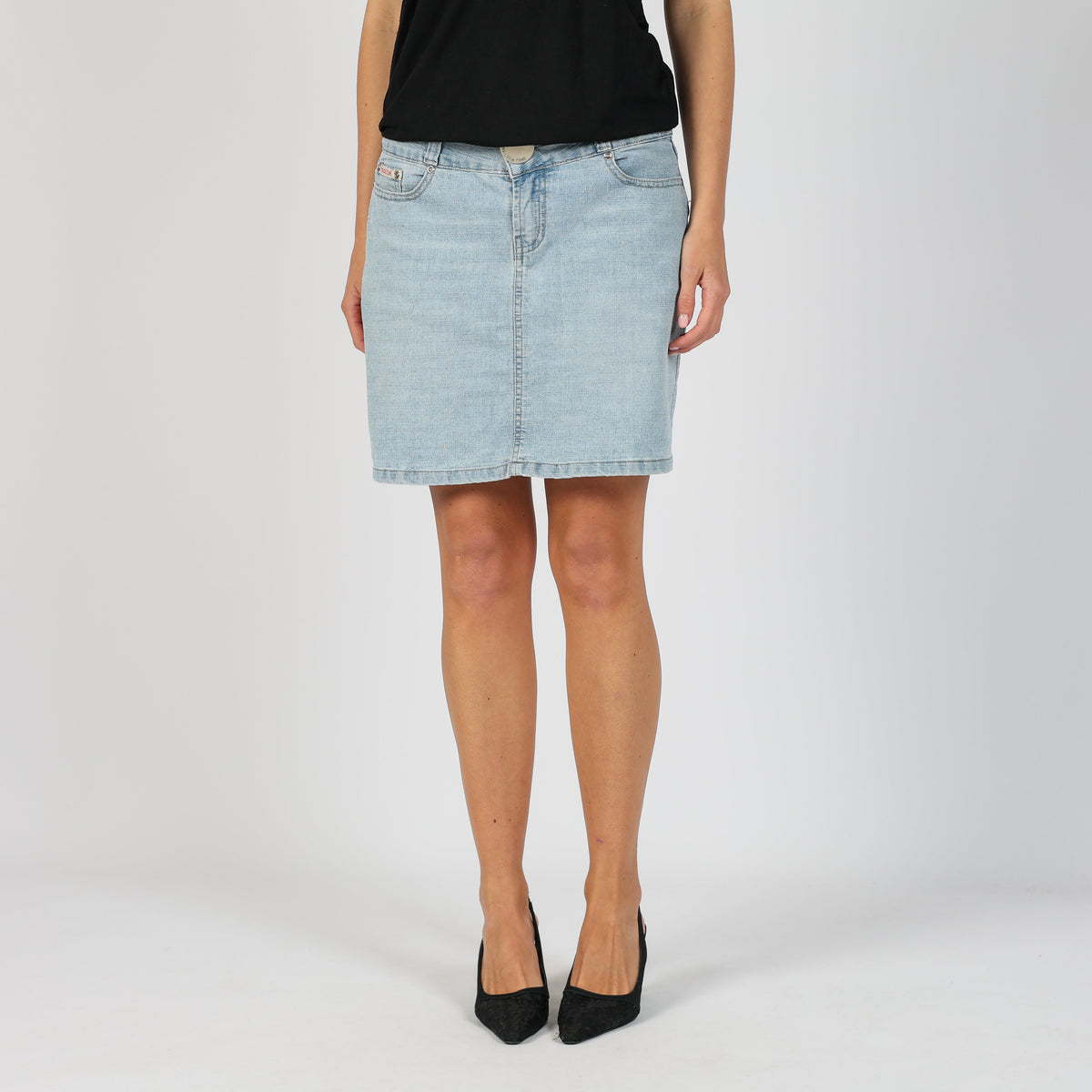 Light Blue Y2K Forbidden Zone Denim Midi Skirt (S)
