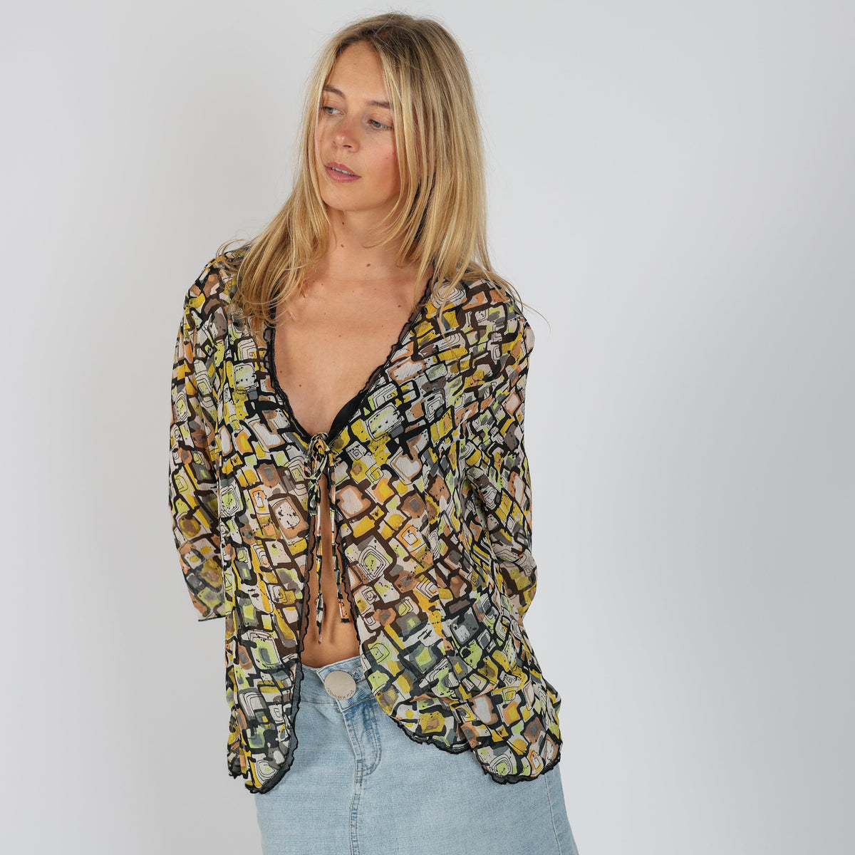 Black Y2K Blouse Sheer (L)