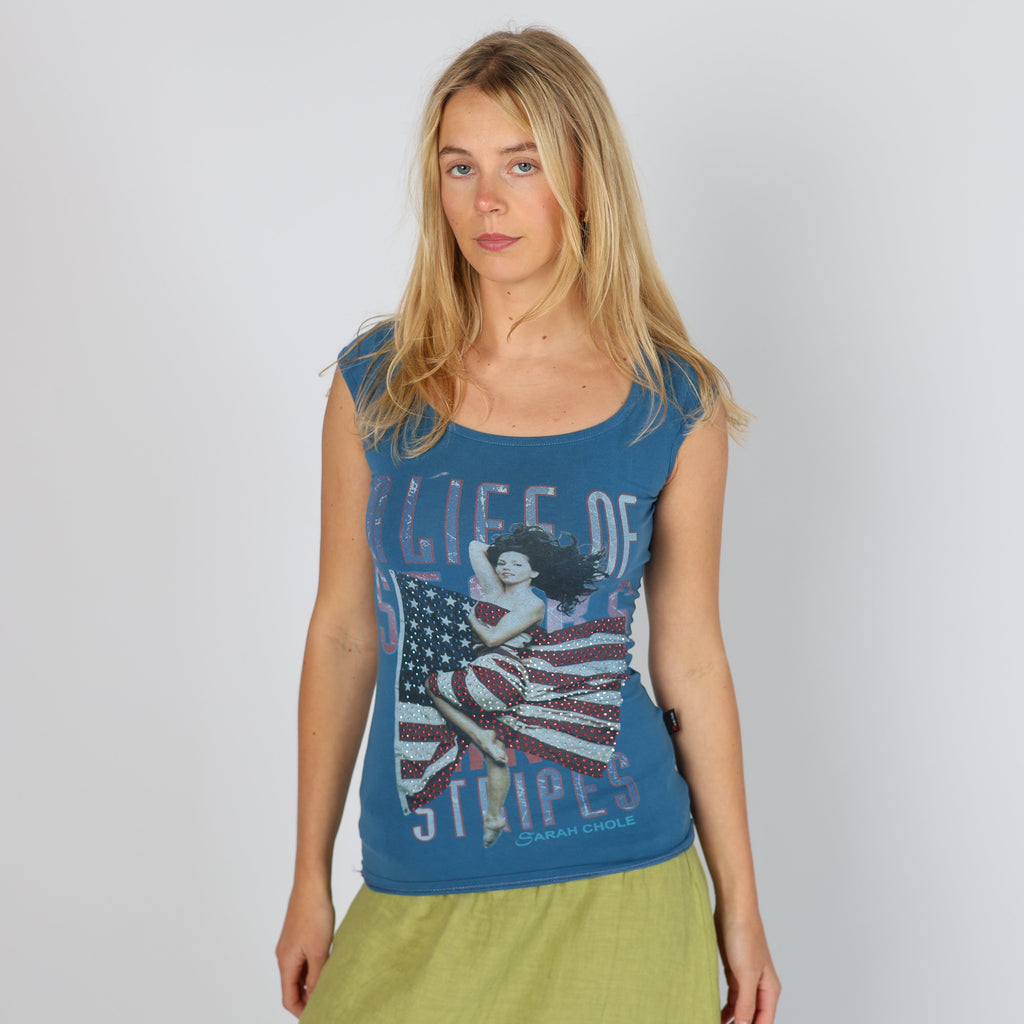 Blue Y2K Sarah Chloe Baby Tee A Life of Stars and Stripes (XS)