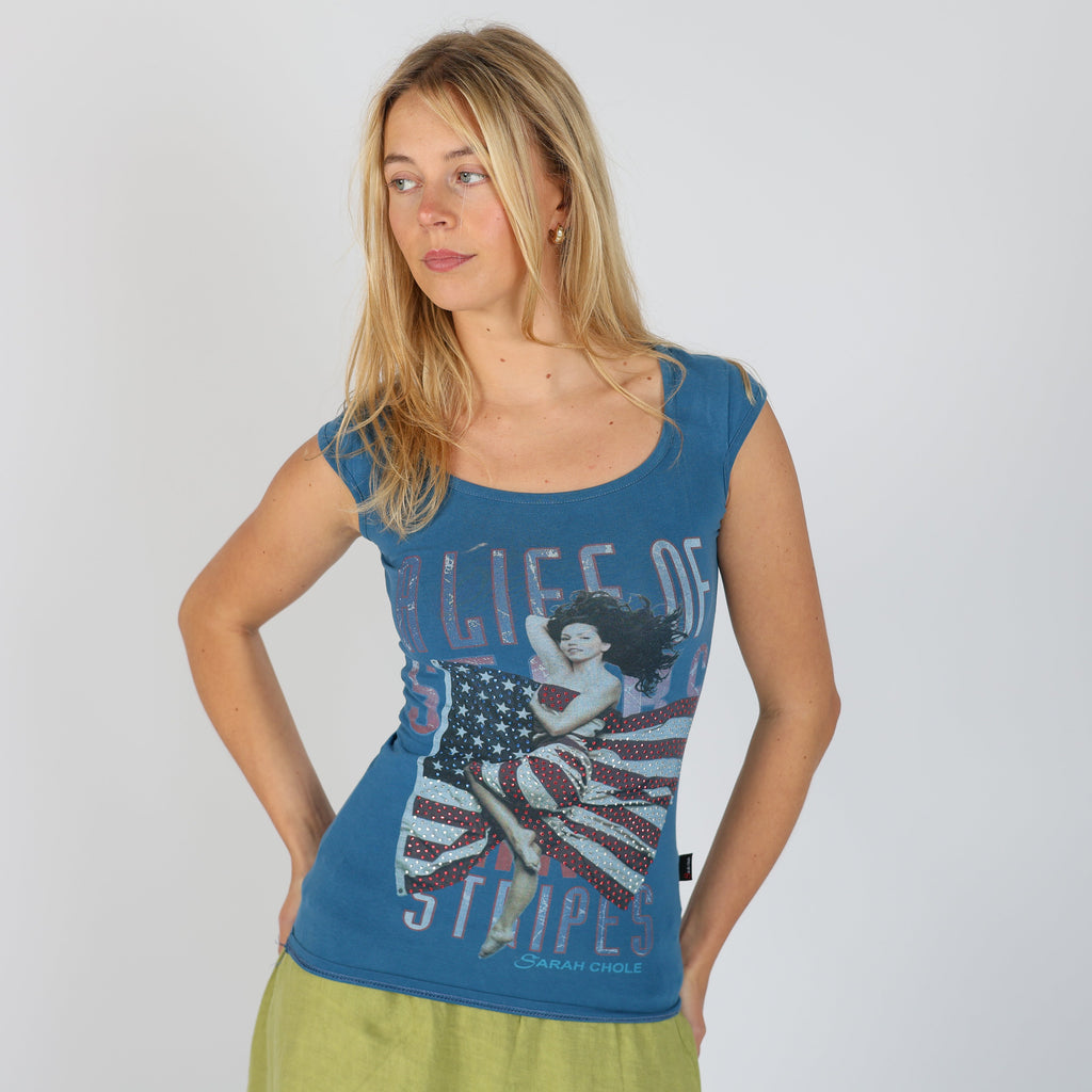 Blue Y2K Sarah Chloe Baby Tee A Life of Stars and Stripes (XS)