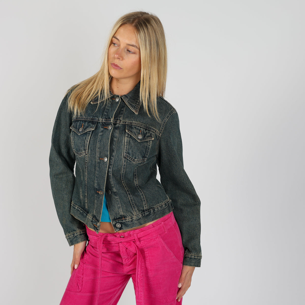 Blue Y2K Key Word Denim Jacket (M)