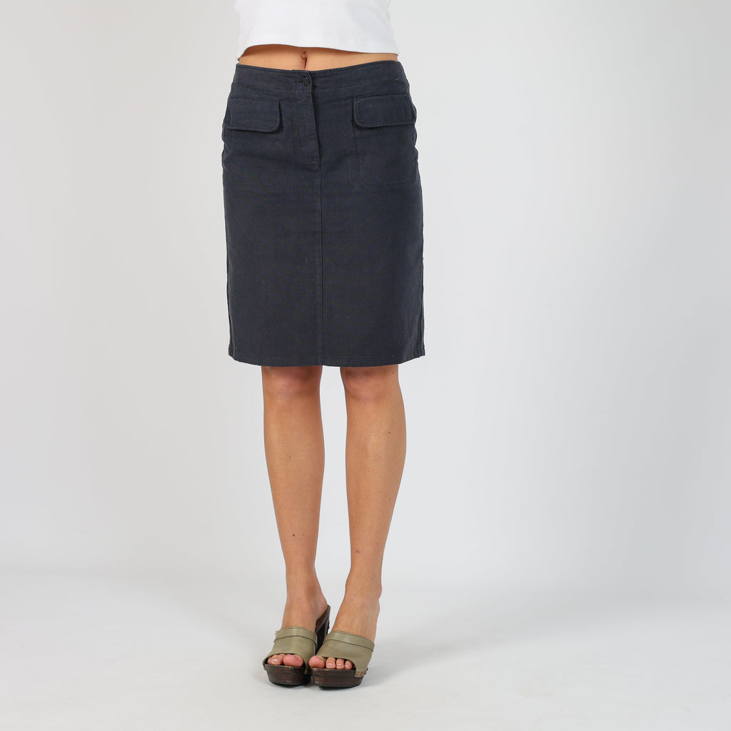 Navy Blue 90s United Colors of Benetton Woven Midi Skirt (S)