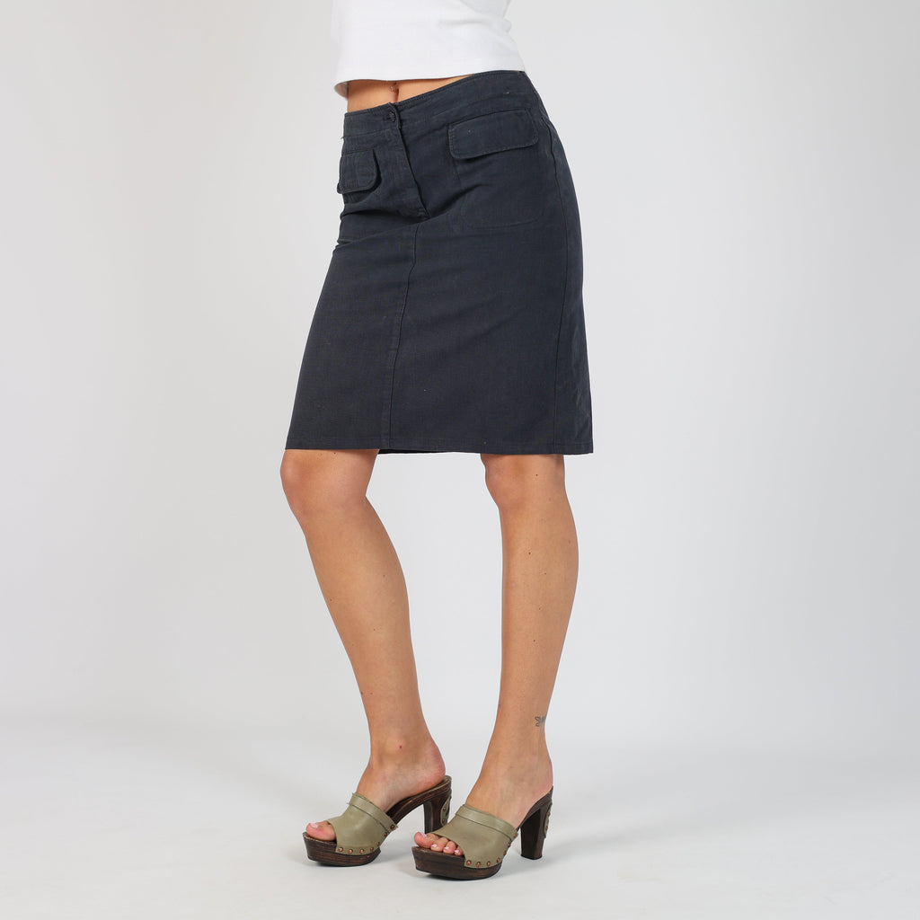 Navy Blue 90s United Colors of Benetton Woven Midi Skirt (S)