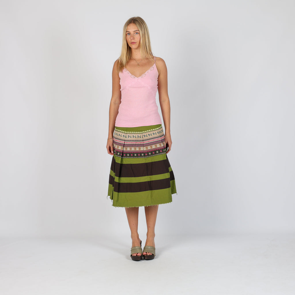 Light Green 90s United Colors of Benetton Woven Midi Skirt (XS)