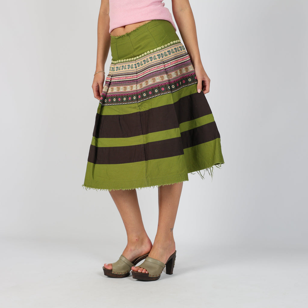 Light Green 90s United Colors of Benetton Woven Midi Skirt (XS)