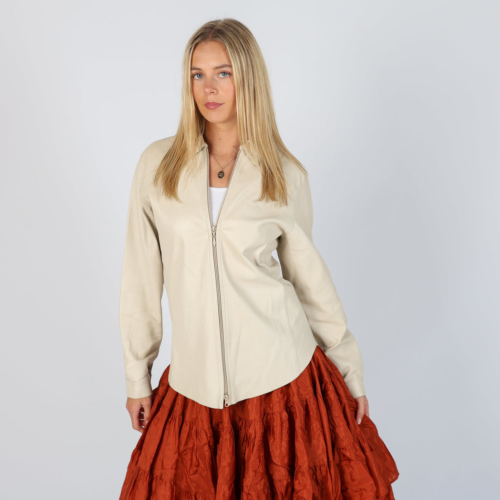 Cream 90s Leather Jacket (M)