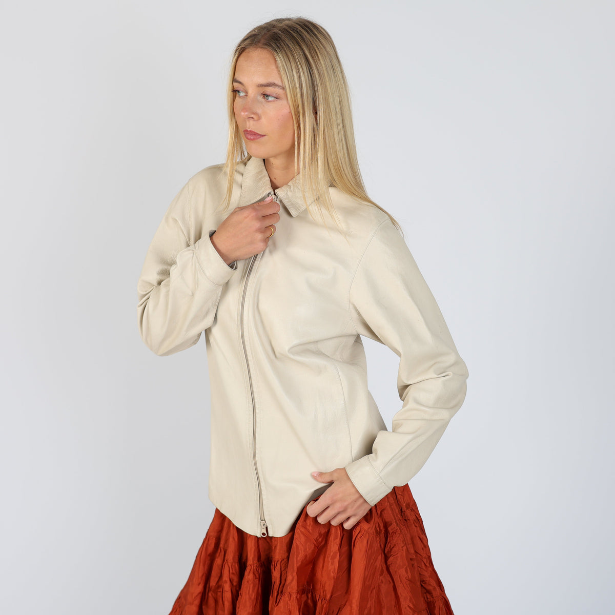 Cream 90s Leather Jacket (M)