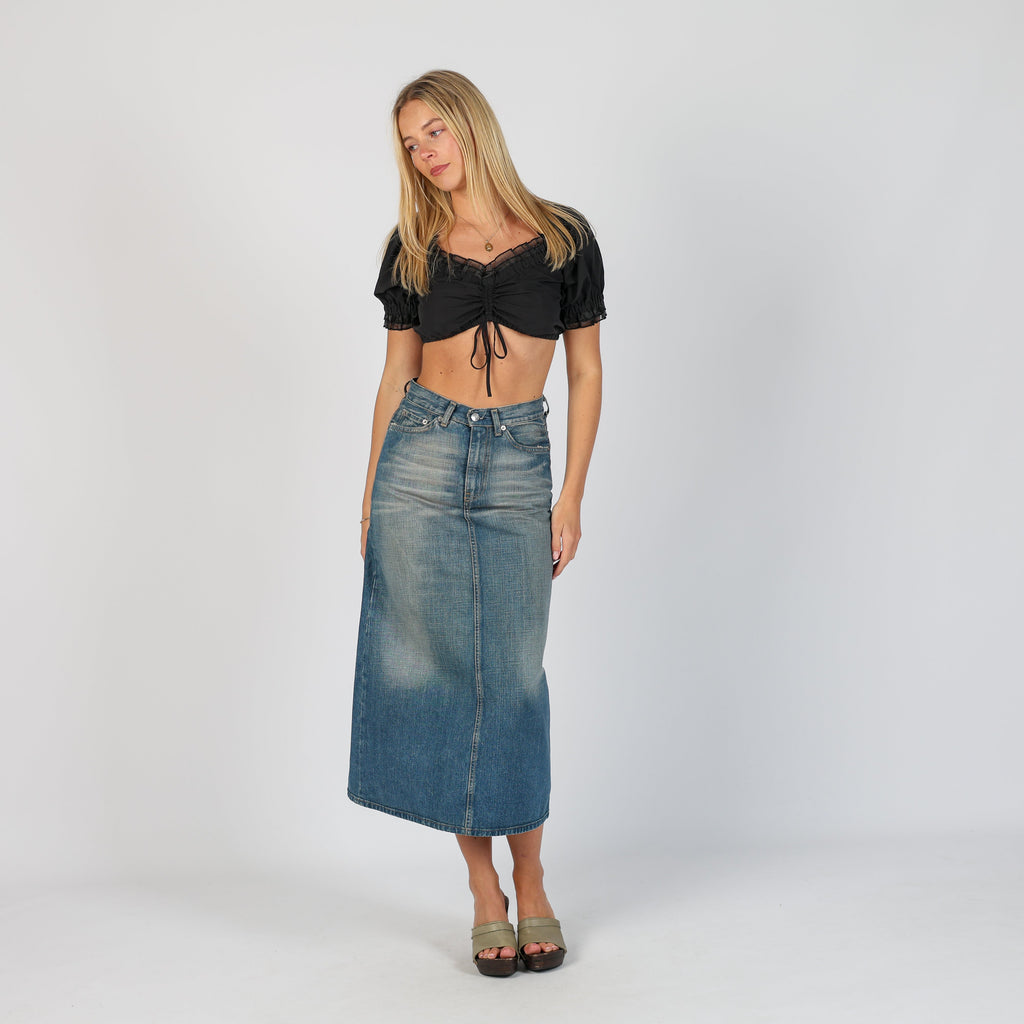 Blue 90s Primitive Denim Midi Skirt (XS)