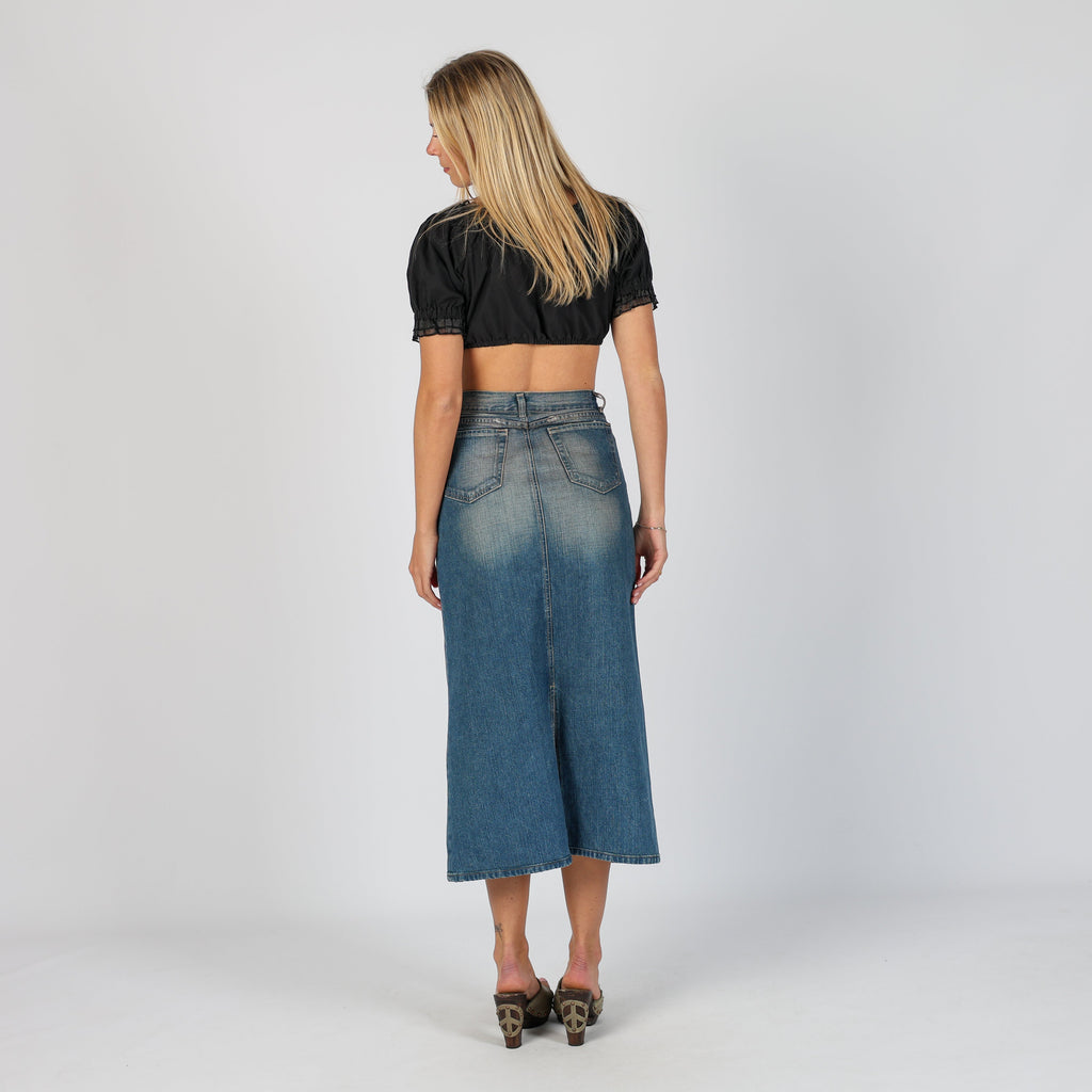 Blue 90s Primitive Denim Midi Skirt (XS)