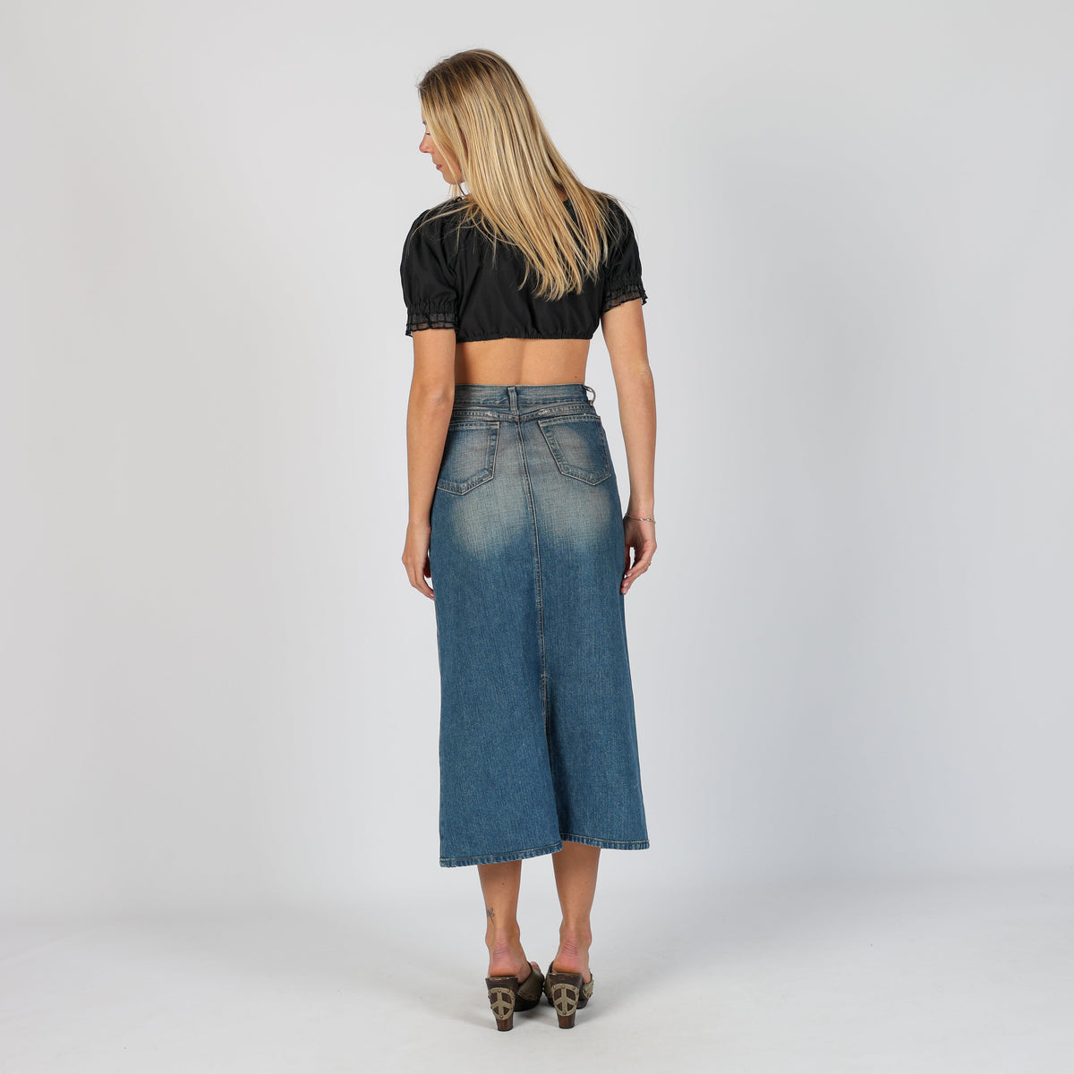 Blue 90s Primitive Denim Midi Skirt (XS)