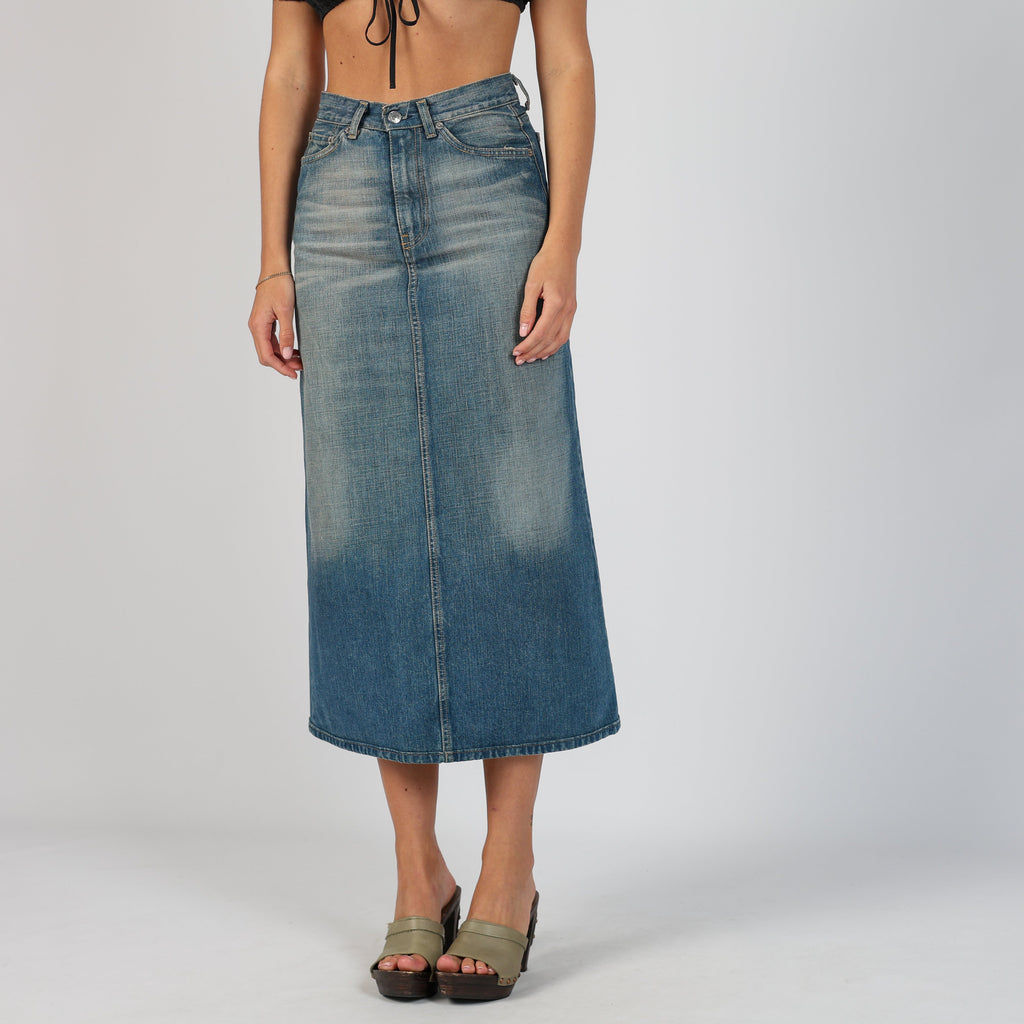 Blue 90s Primitive Denim Midi Skirt (XS)