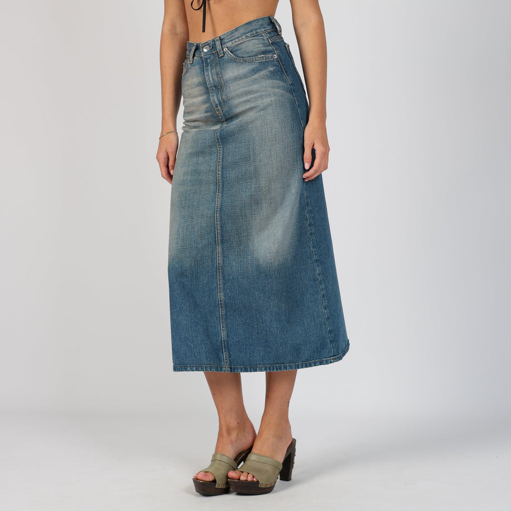 Blue 90s Primitive Denim Midi Skirt (XS)