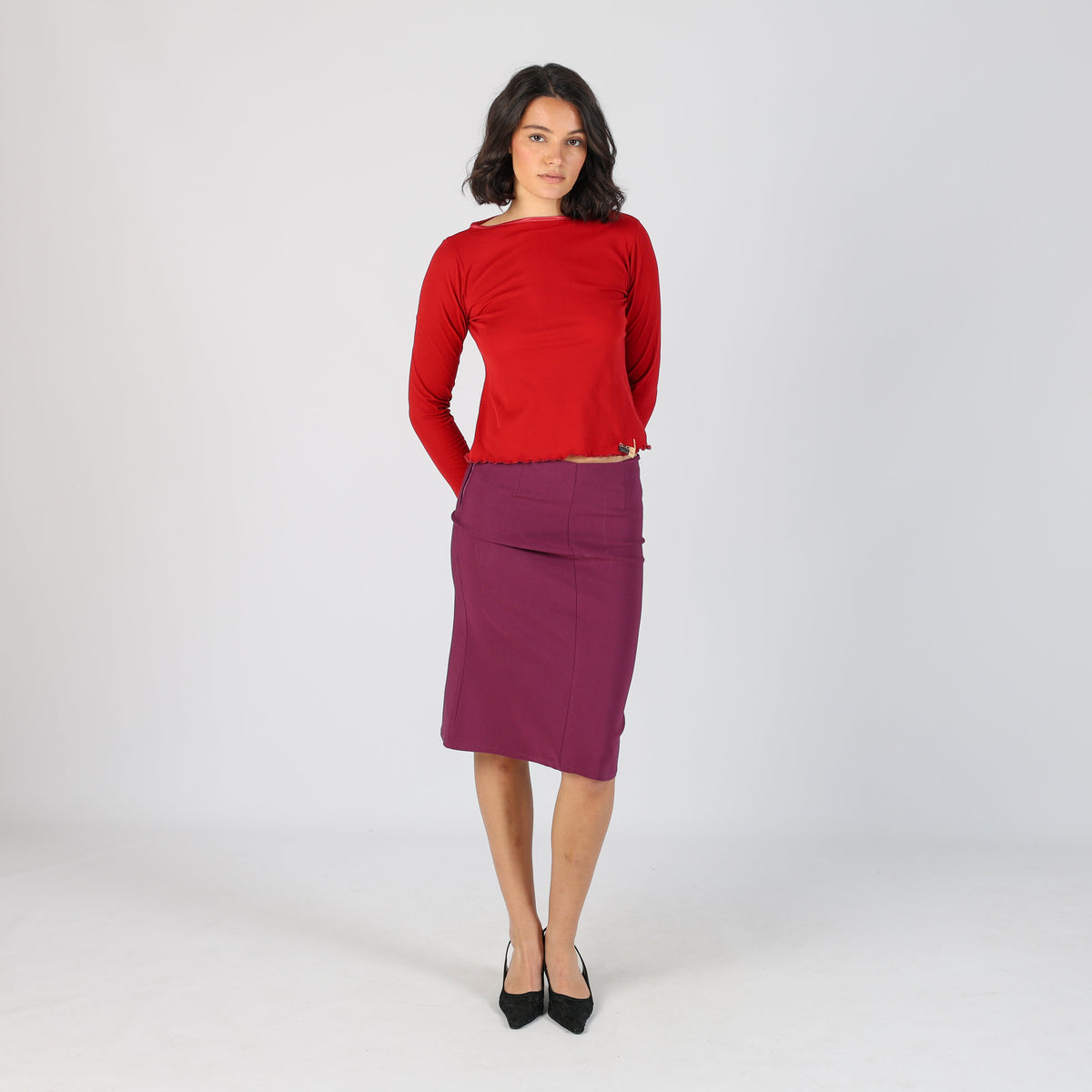 Purple 90s Made in Italy Woven Midi Skirt (XS)