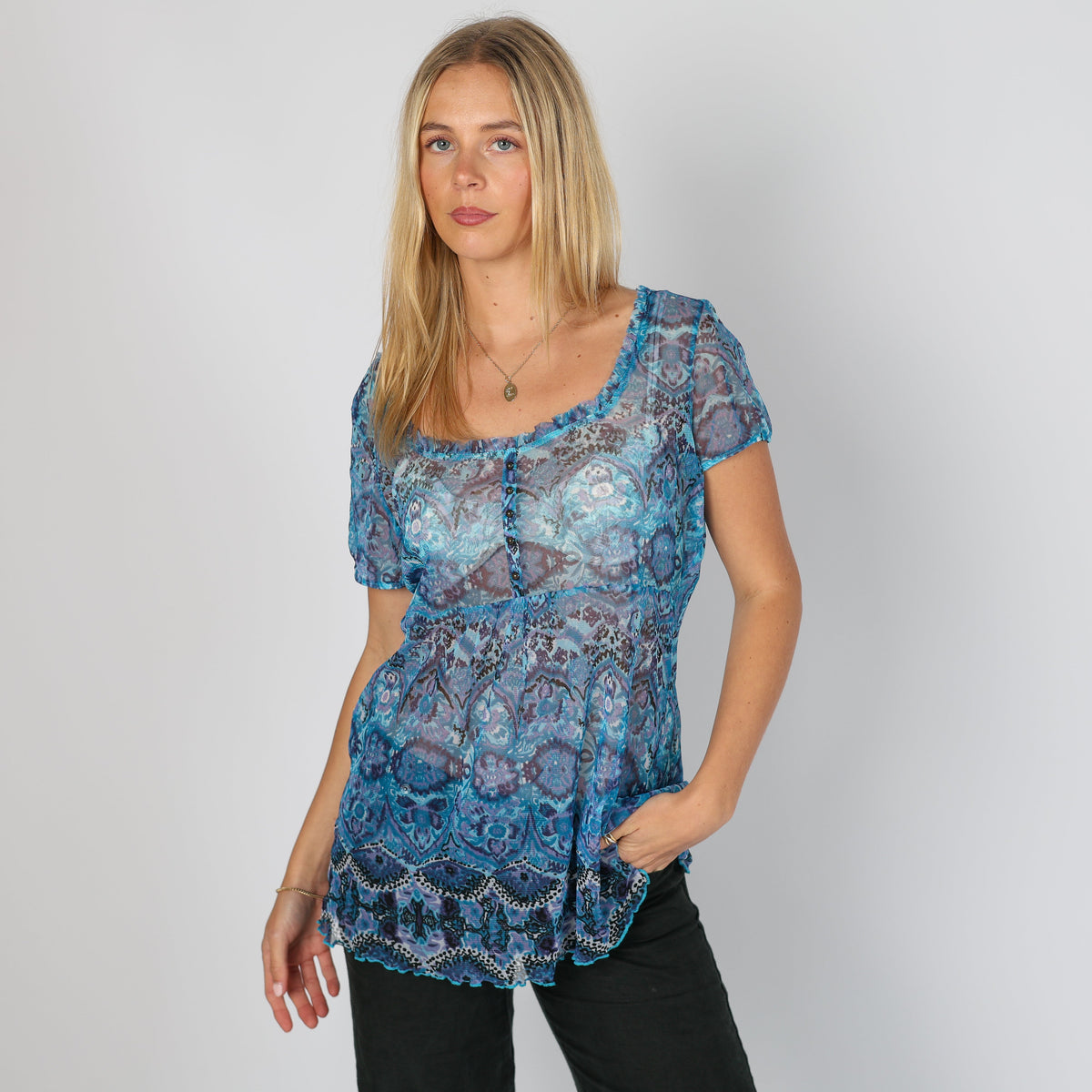 Blue Y2K Tom Tailor Mesh Top (L)