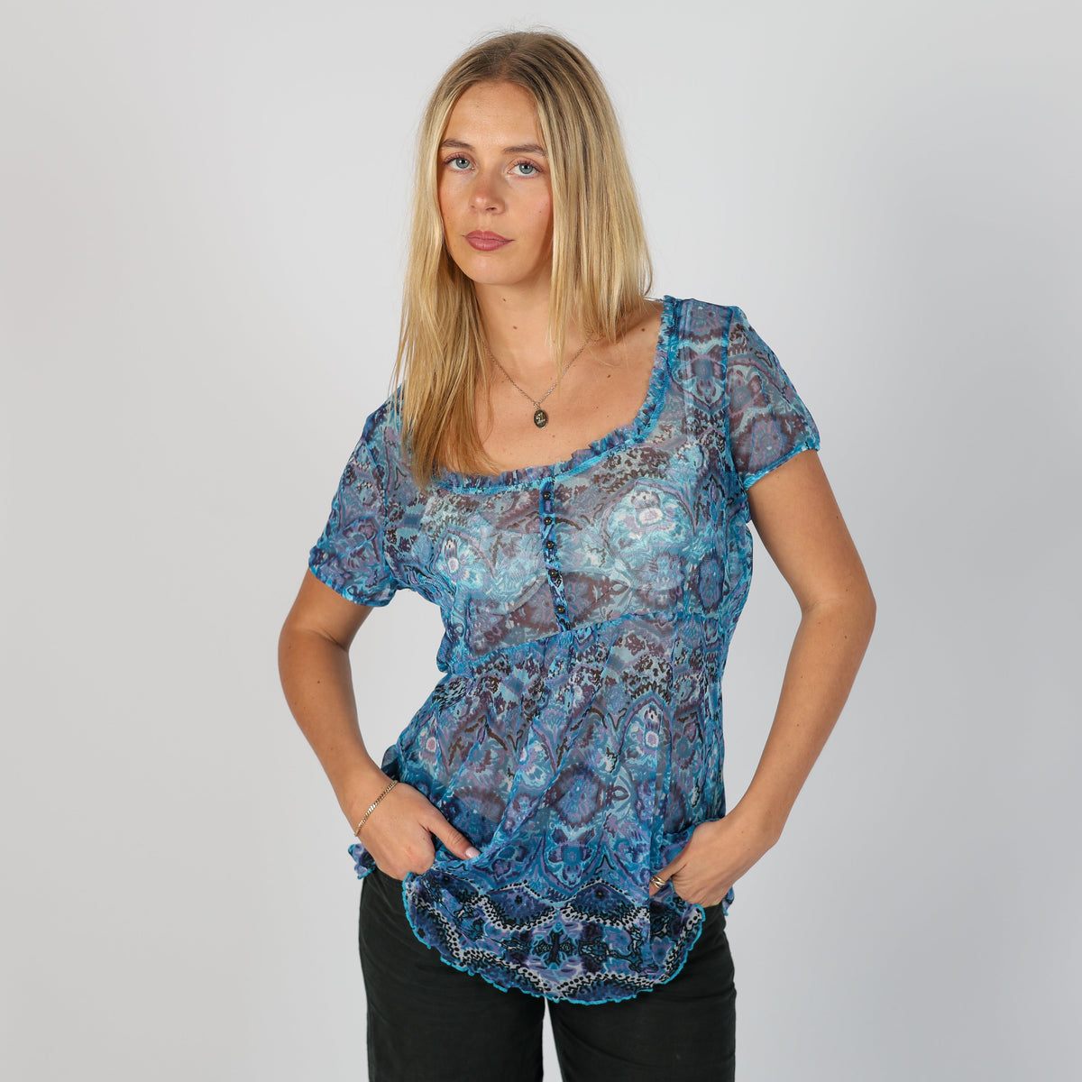 Blue Y2K Tom Tailor Mesh Top (L)