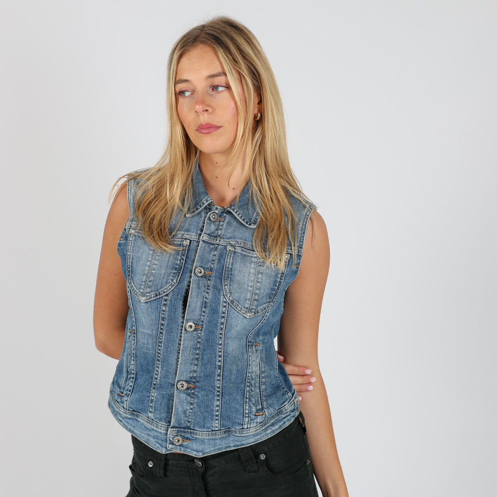 Light Blue Y2K Pepe Jeans Denim Jacket Sleeveless (S)