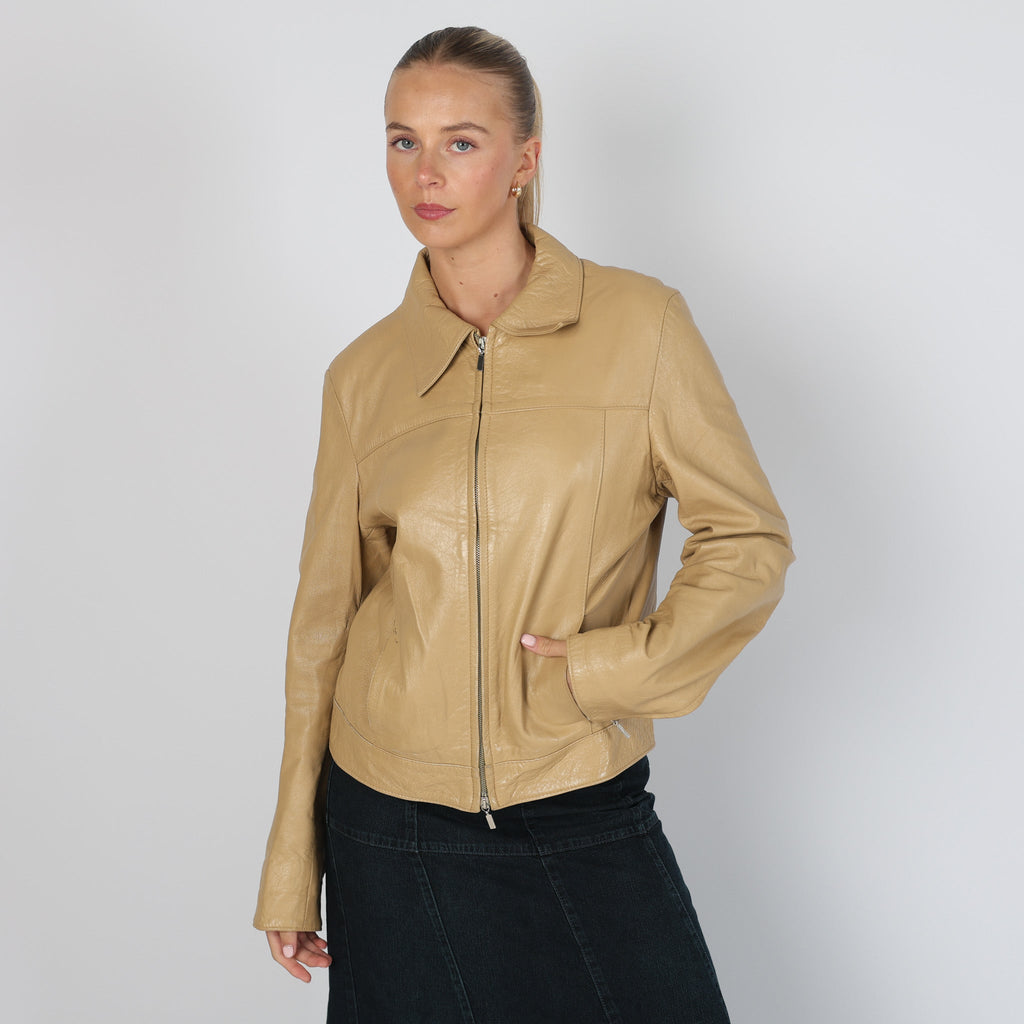 Tan Y2K Society Leather Jacket (S)