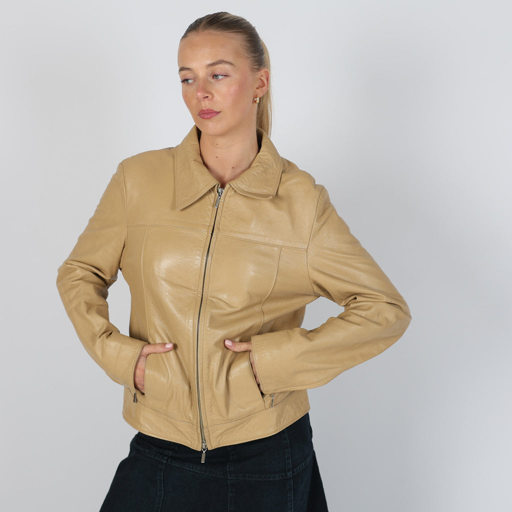 Tan Y2K Society Leather Jacket (S)