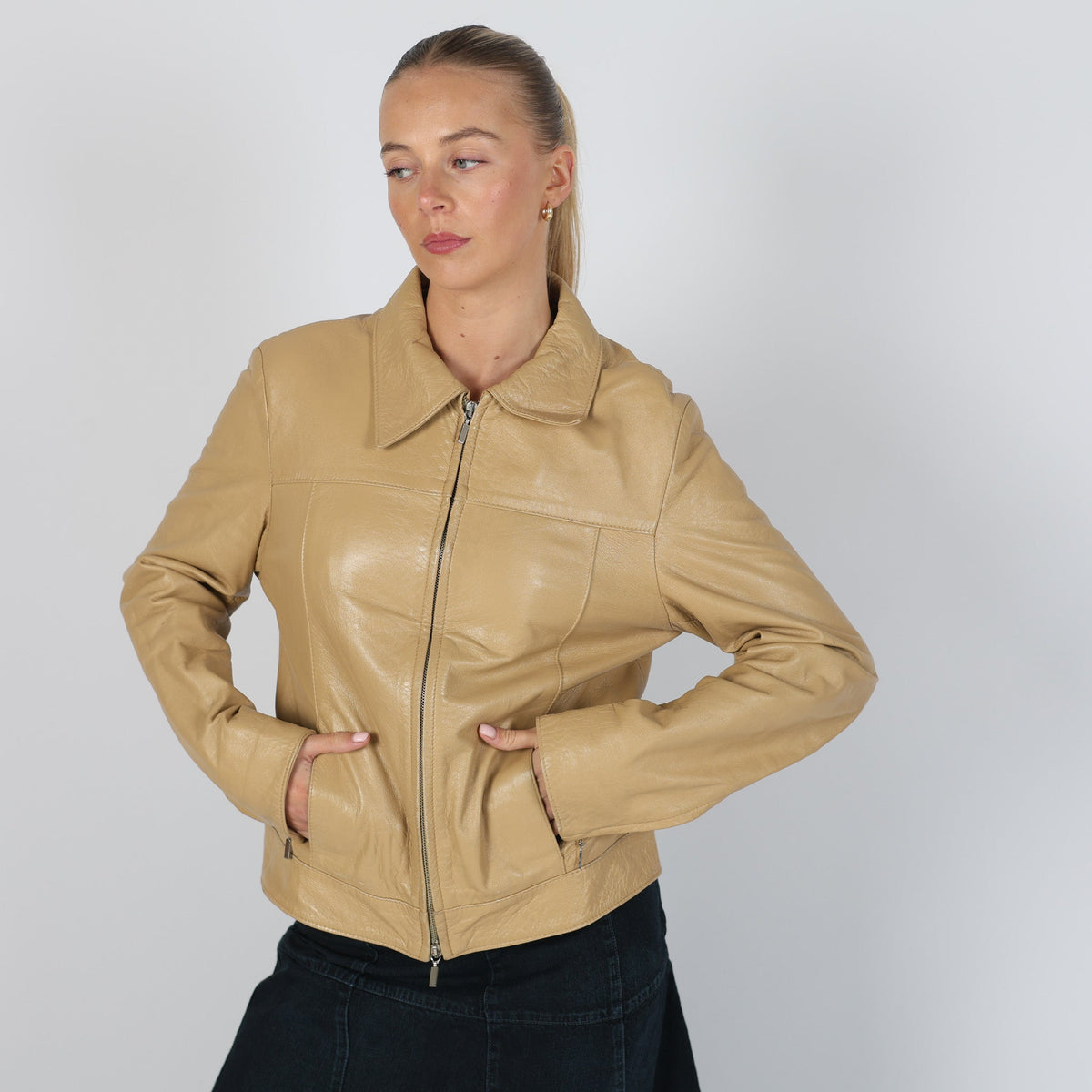 Tan Y2K Society Leather Jacket (S)