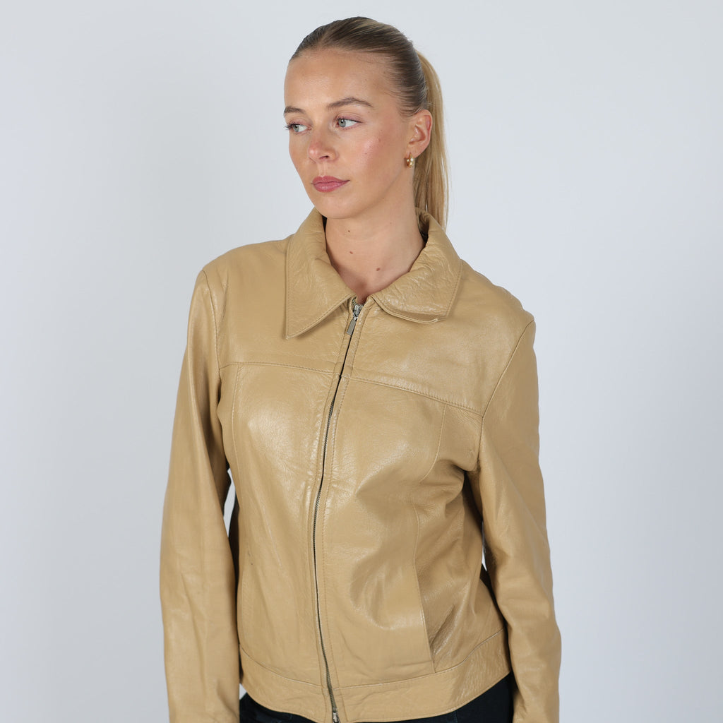 Tan Y2K Society Leather Jacket (S)