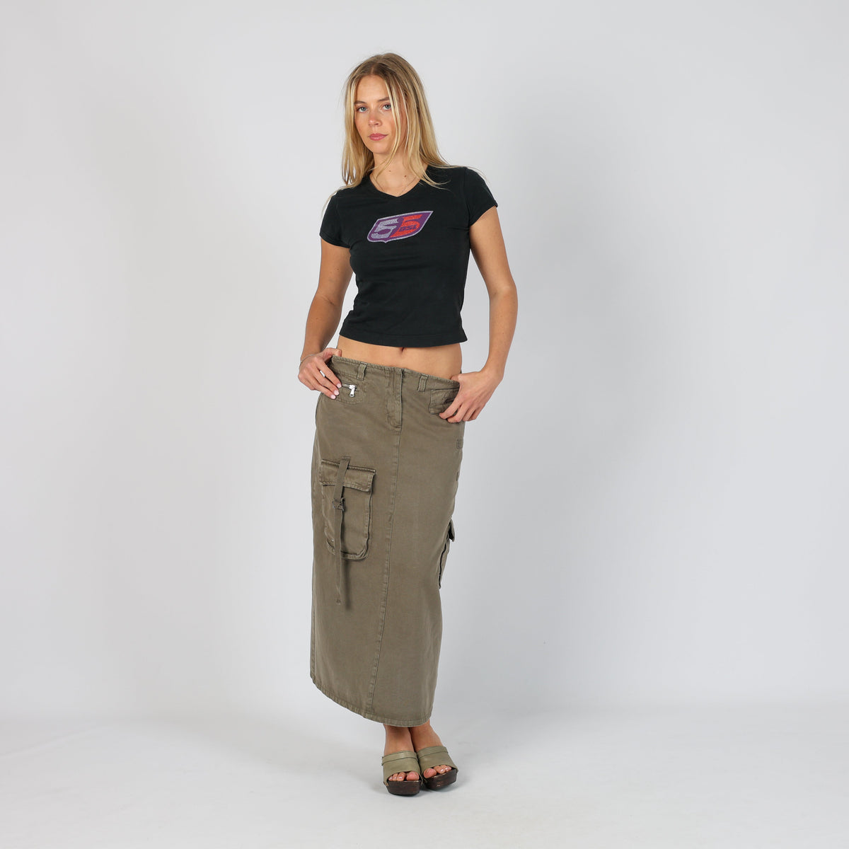 Dark Green 90s Boosley Denim Maxi Skirt (S)