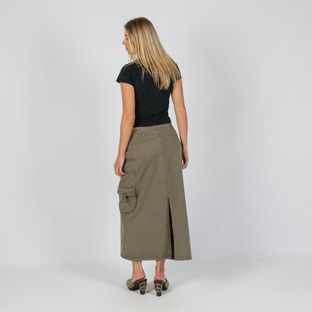 Dark Green 90s Boosley Denim Maxi Skirt (S)