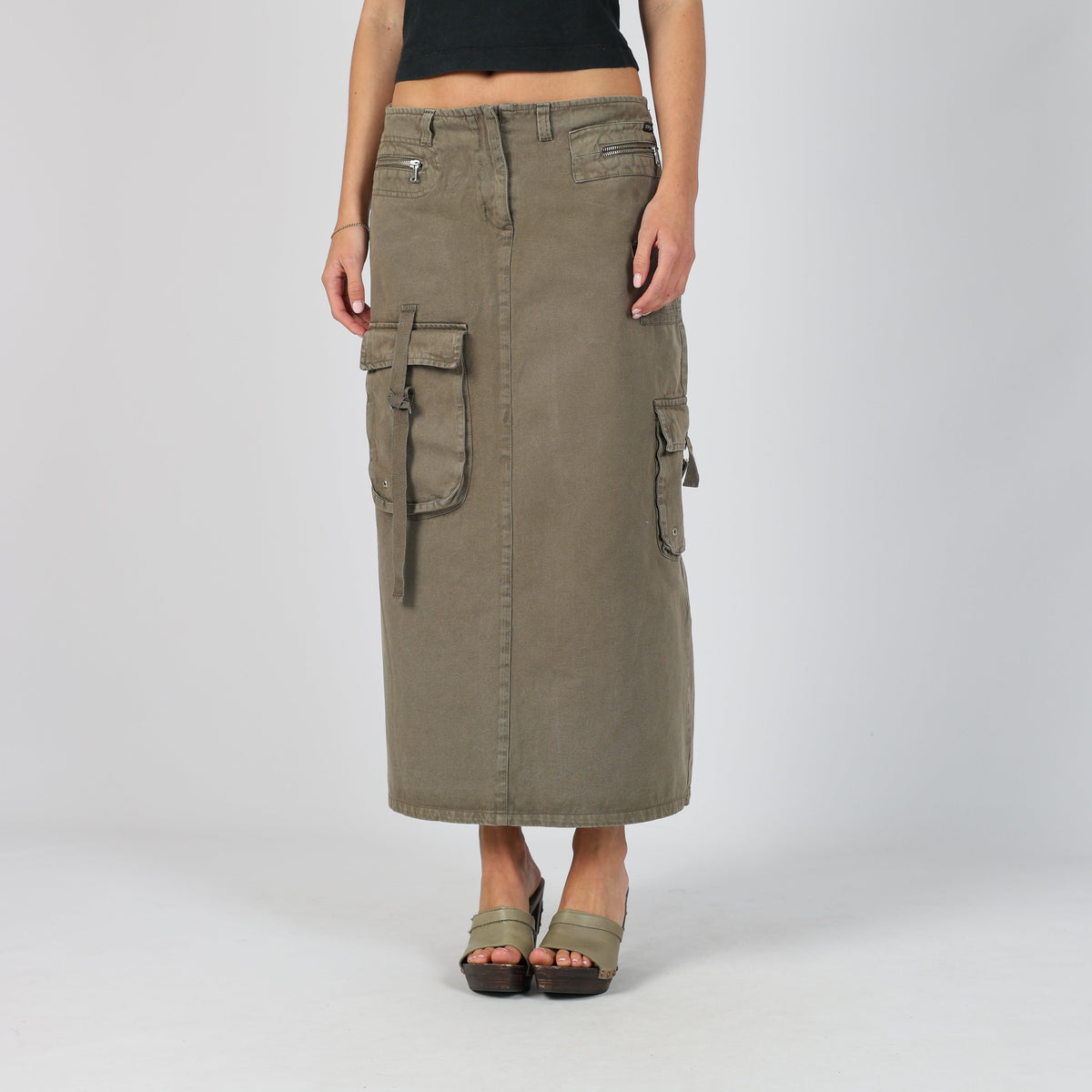Dark Green 90s Boosley Denim Maxi Skirt (S)