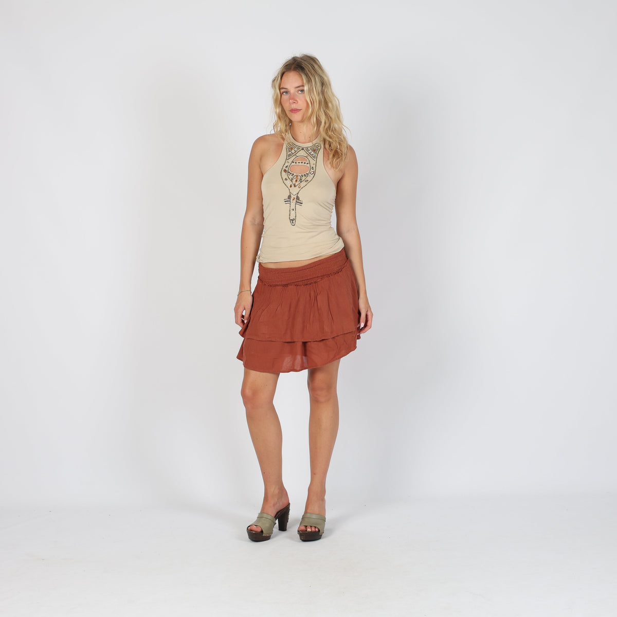 Orange 90s Woven Mini Skirt (S)