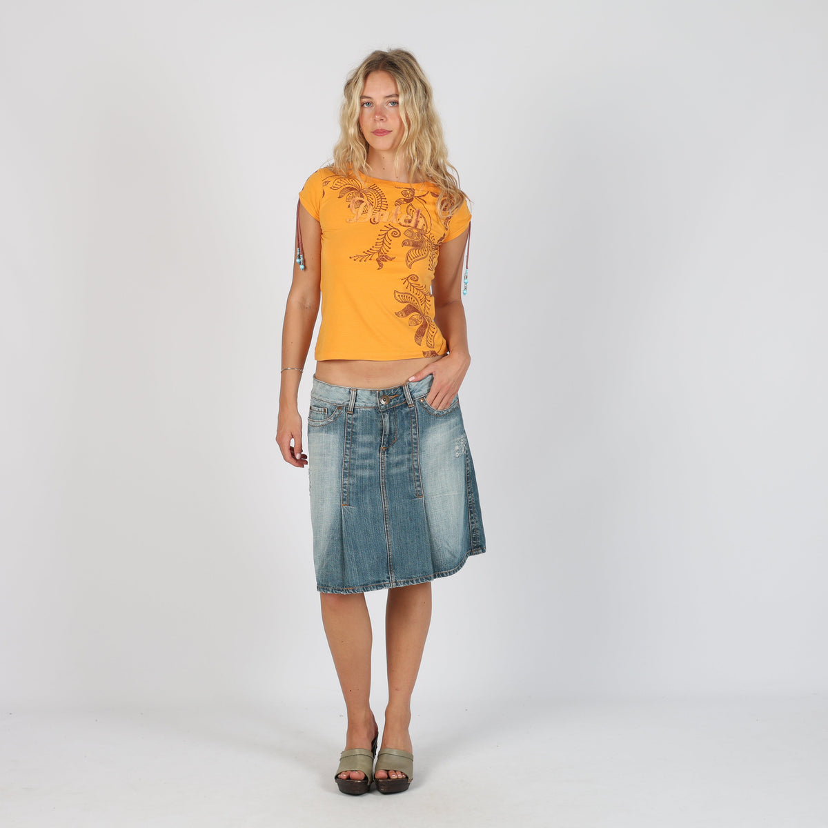 Blue 90s EXTYN Italia Denim Midi Skirt (M)