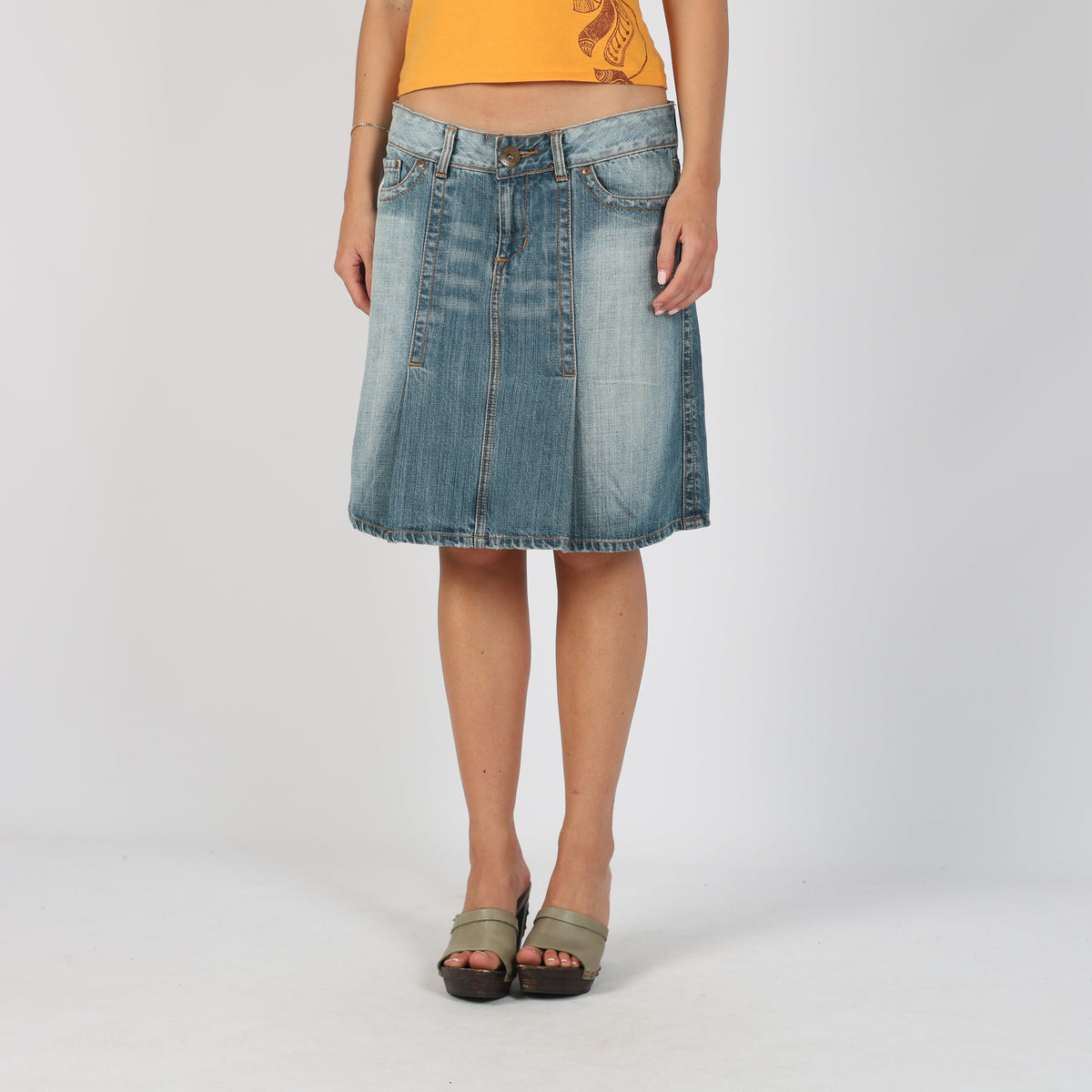 Blue 90s EXTYN Italia Denim Midi Skirt (M)