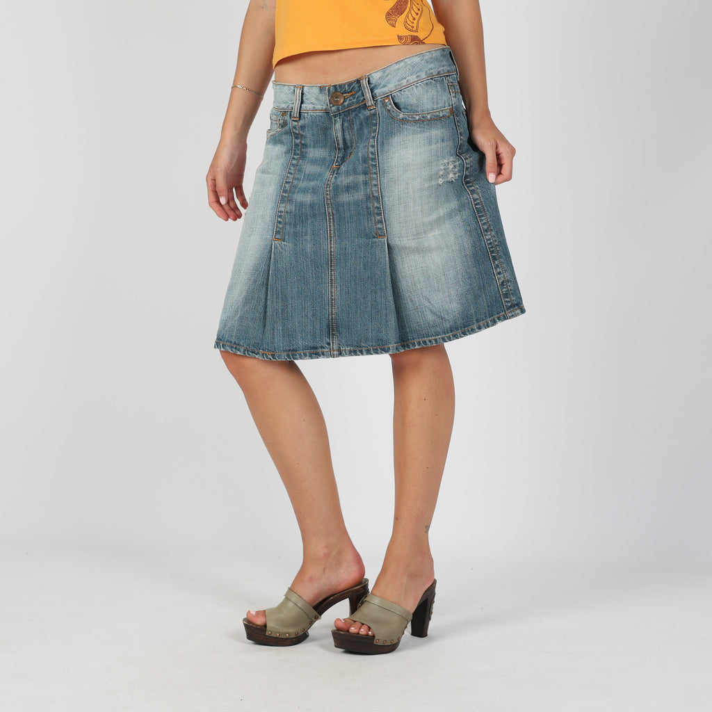 Blue 90s EXTYN Italia Denim Midi Skirt (M)