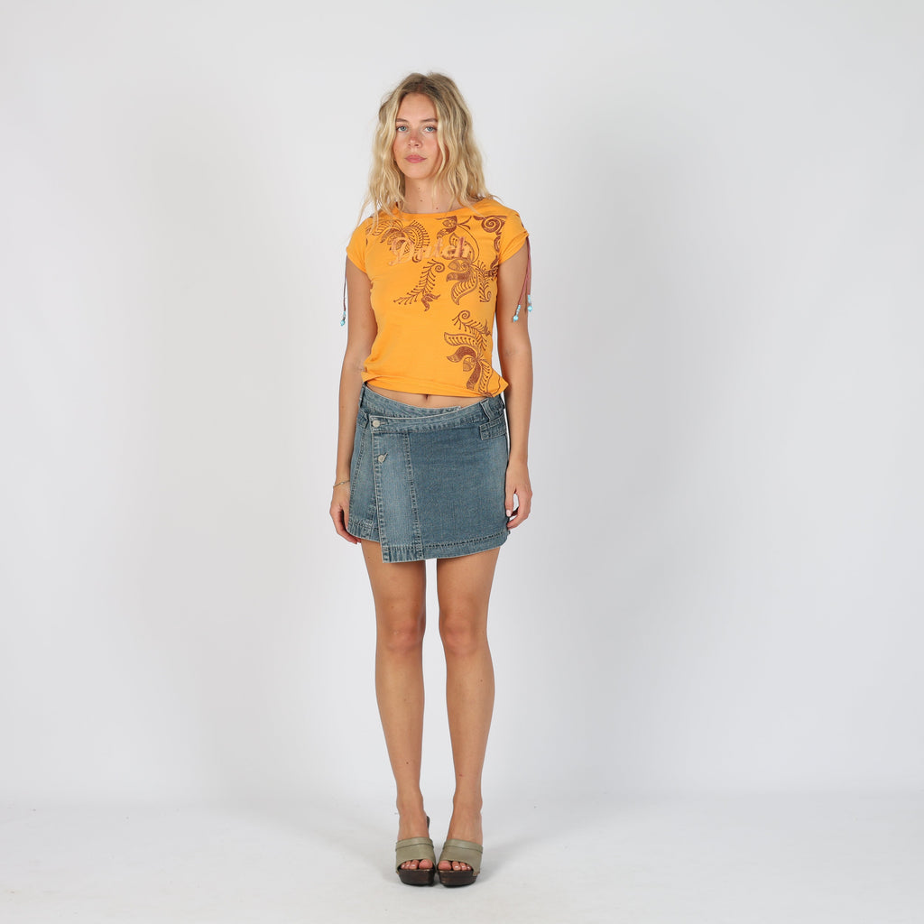 Blue 90s Effect Denim Mini Skirt (S)