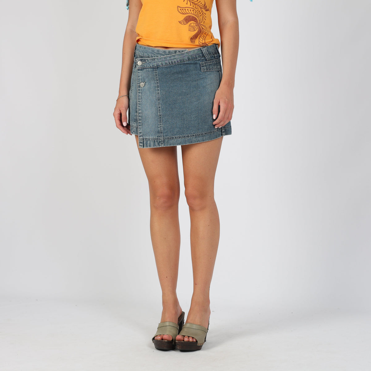 Blue 90s Effect Denim Mini Skirt (S)